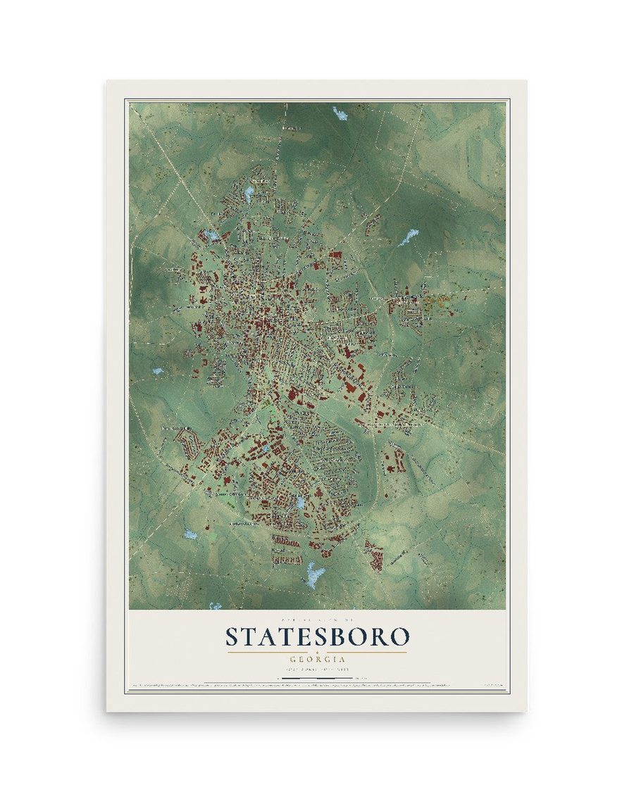Statesboro, Georgia map print, 12 x 18 in, print only