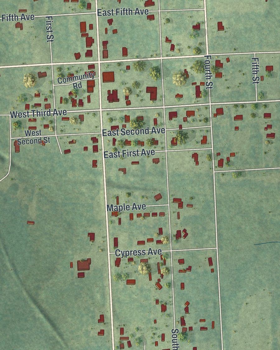Close-up of Stillmore streets on the map
