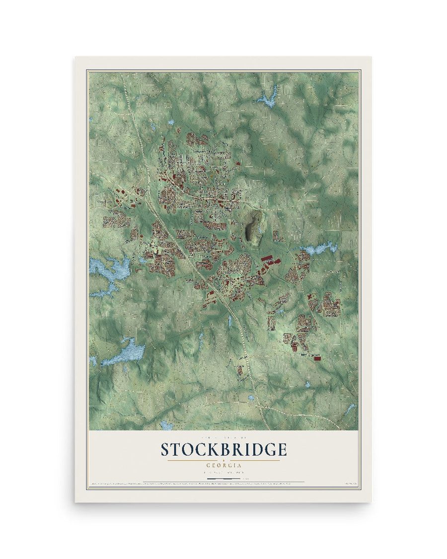 Stockbridge, Georgia map print, 12 x 18 in, print only