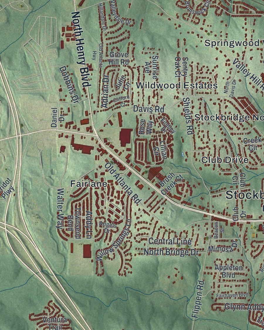 Close-up of Stockbridge streets on the map