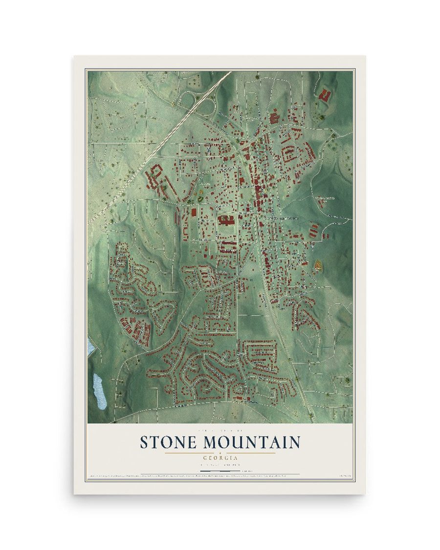 Stone Mountain, Georgia map print, 12 x 18 in, print only