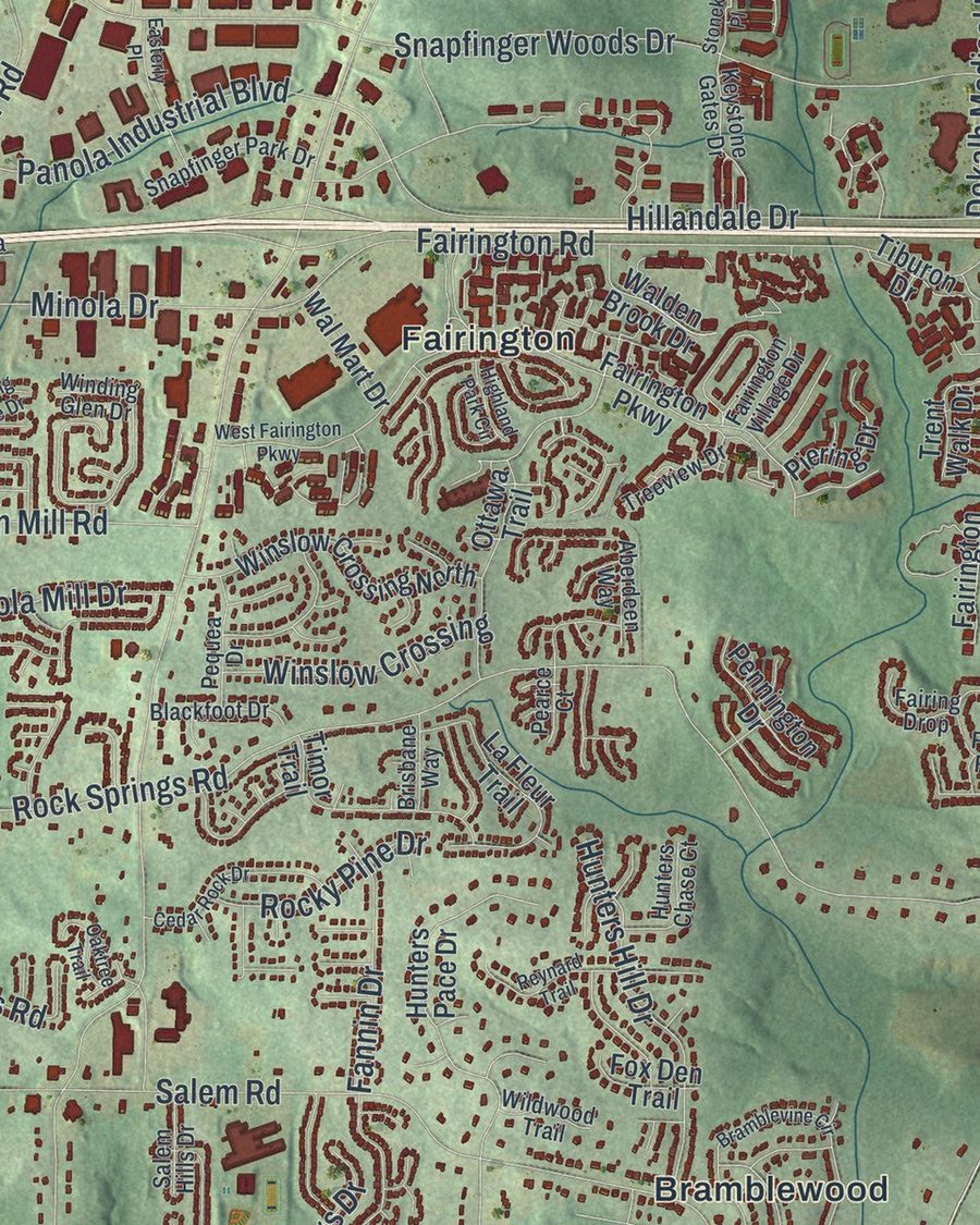 Close-up of Stonecrest streets on the map