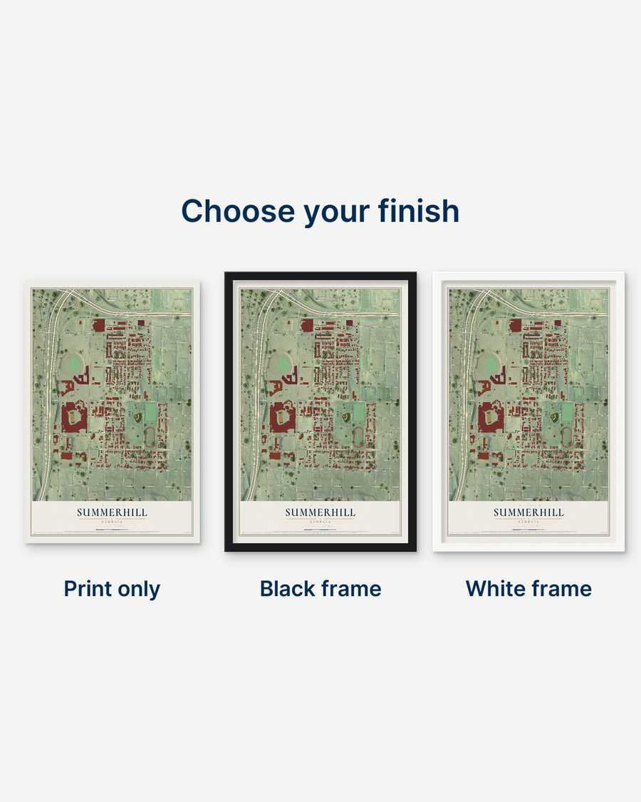 The Summerhill, Georgia map as a print only, in a black frame and in a white frame