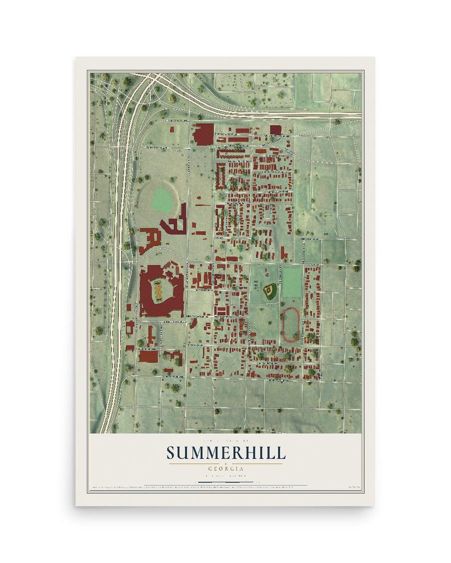 Summerhill, Georgia map print, 12 x 18 in, print only