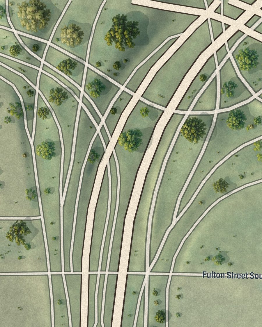 Close-up of Summerhill streets on the map