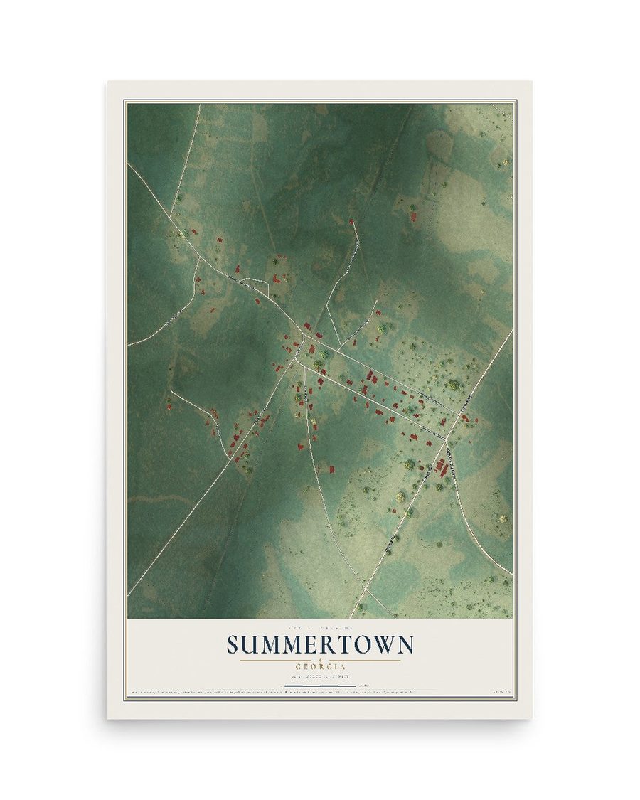 Summertown, Georgia map print, 12 x 18 in, print only