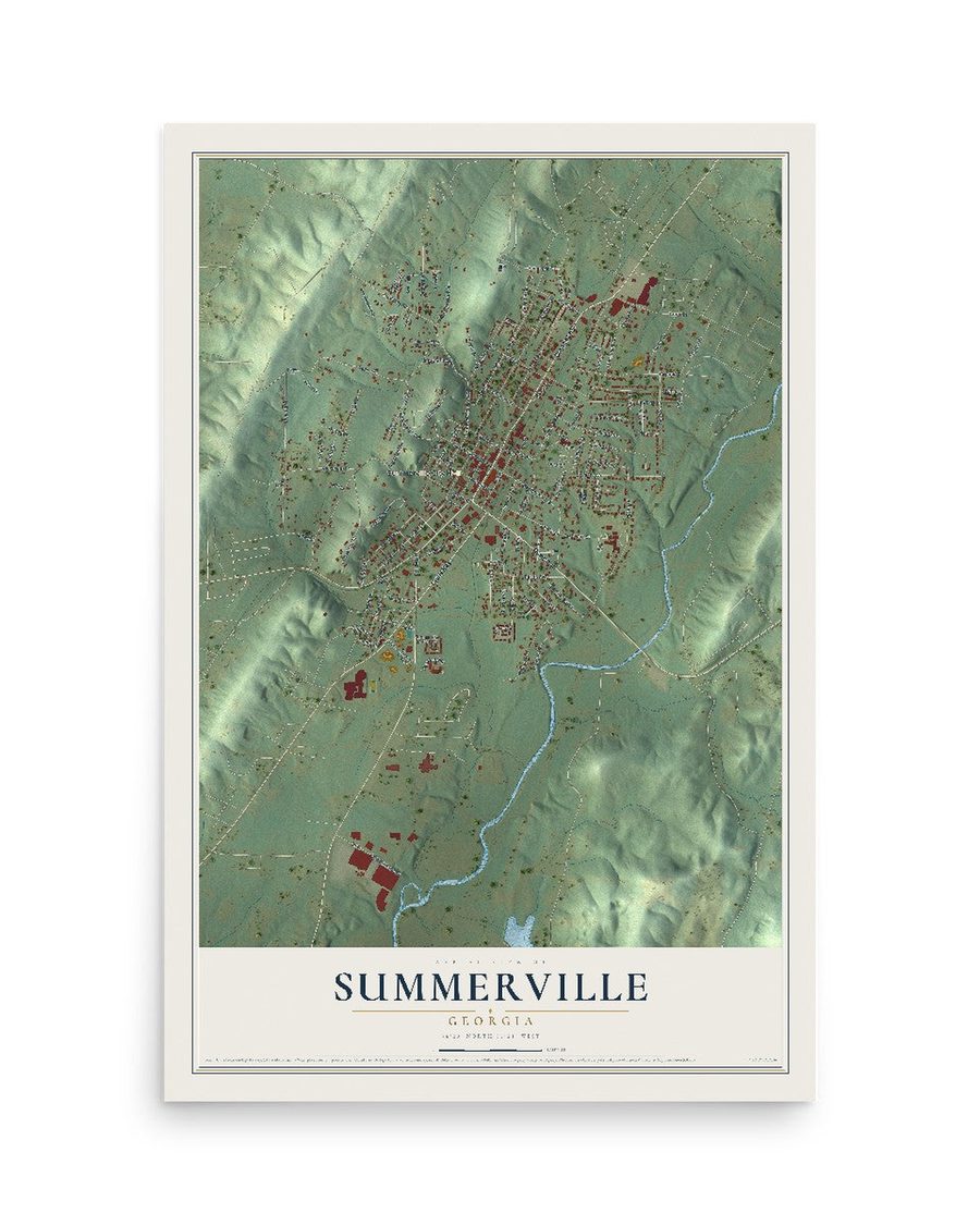 Summerville, Georgia map print, 12 x 18 in, print only