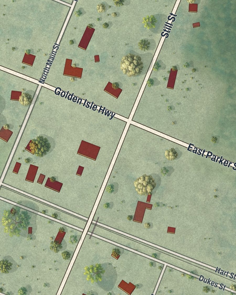 Close-up of Surrency streets on the map