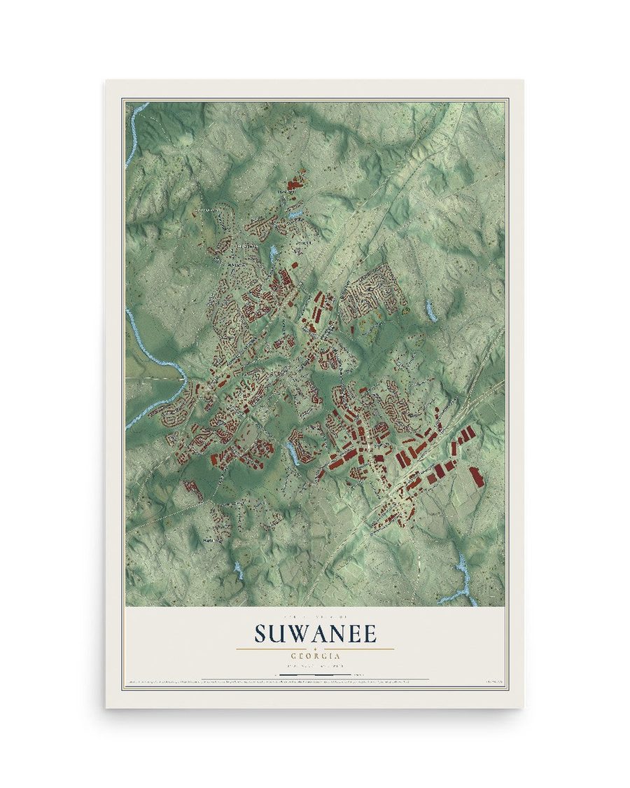 Suwanee, Georgia map print, 12 x 18 in, print only