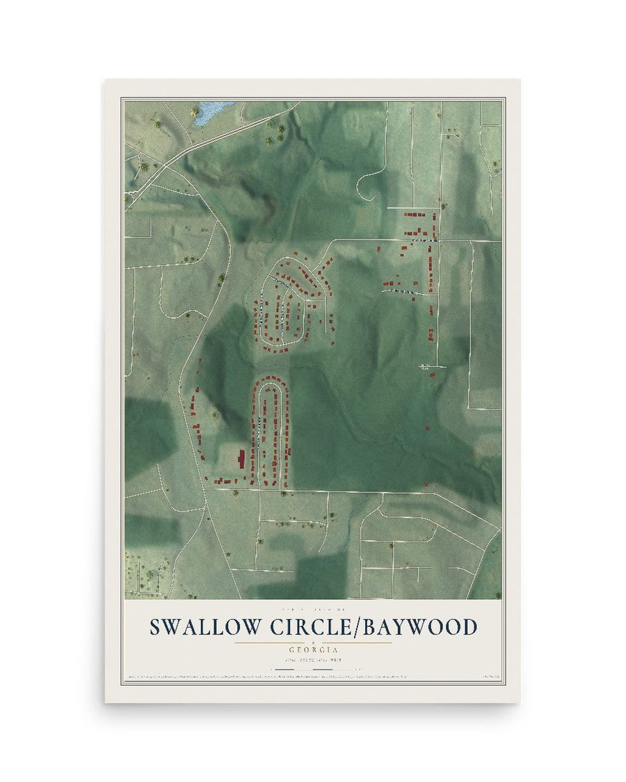 Swallow Circle-Baywood, Georgia map print, 12 x 18 in, print only