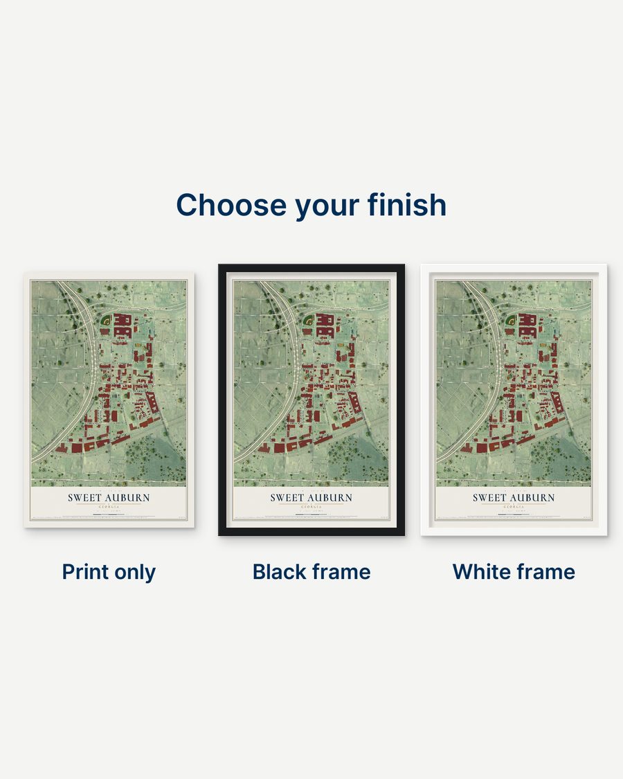 The Sweet Auburn, Georgia map as a print only, in a black frame and in a white frame