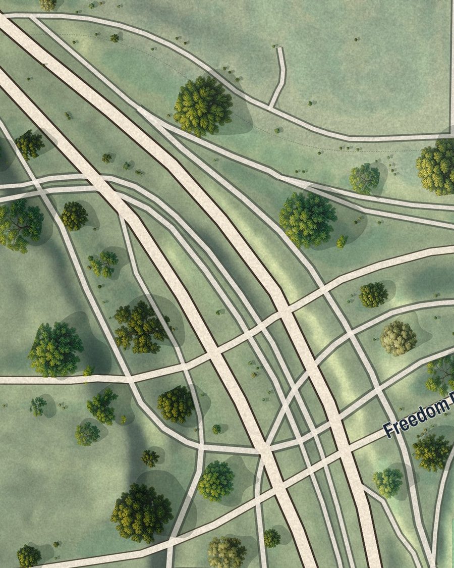 Close-up of Sweet Auburn streets on the map