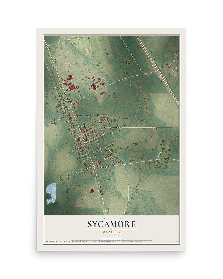 Sycamore, Georgia map print, 12 x 18 in, print only