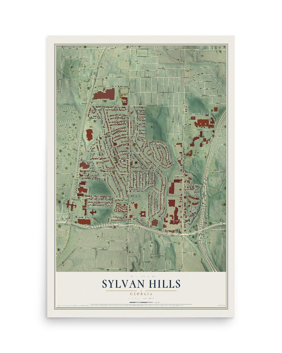 Sylvan Hills, Georgia map print, 12 x 18 in, print only