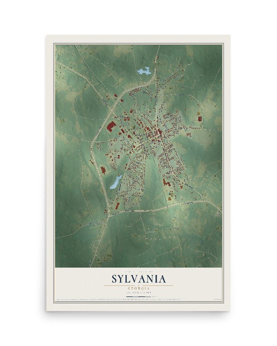 Sylvania, Georgia map print, 12 x 18 in, print only