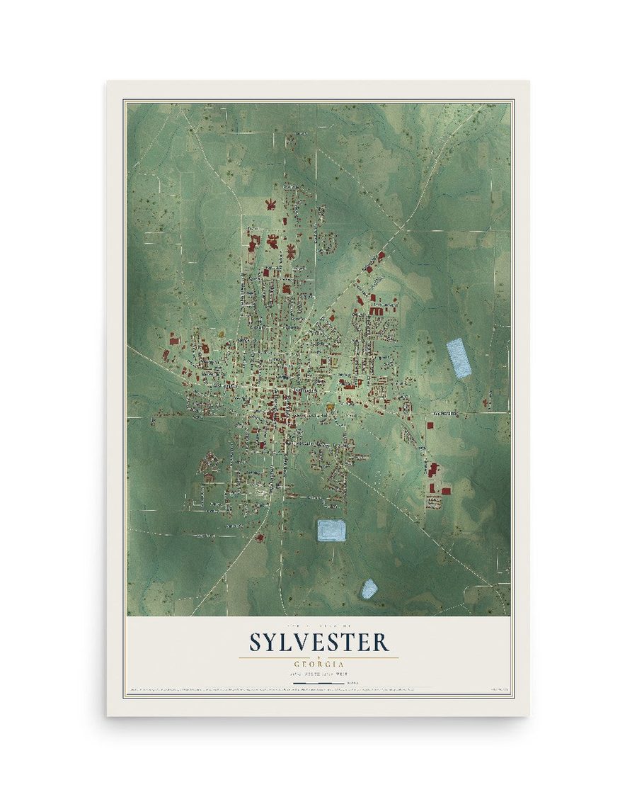 Sylvester, Georgia map print, 12 x 18 in, print only