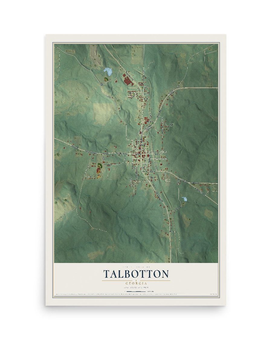 Talbotton, Georgia map print, 12 x 18 in, print only