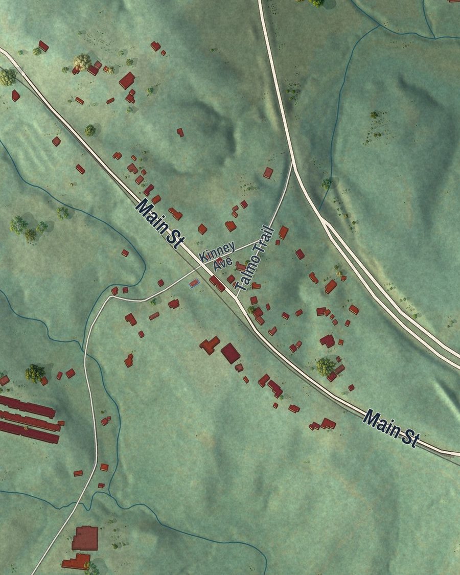 Close-up of Talmo streets on the map