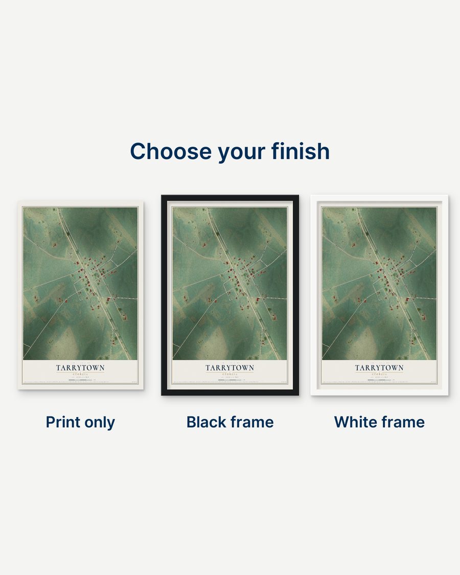 The Tarrytown, Georgia map as a print only, in a black frame and in a white frame