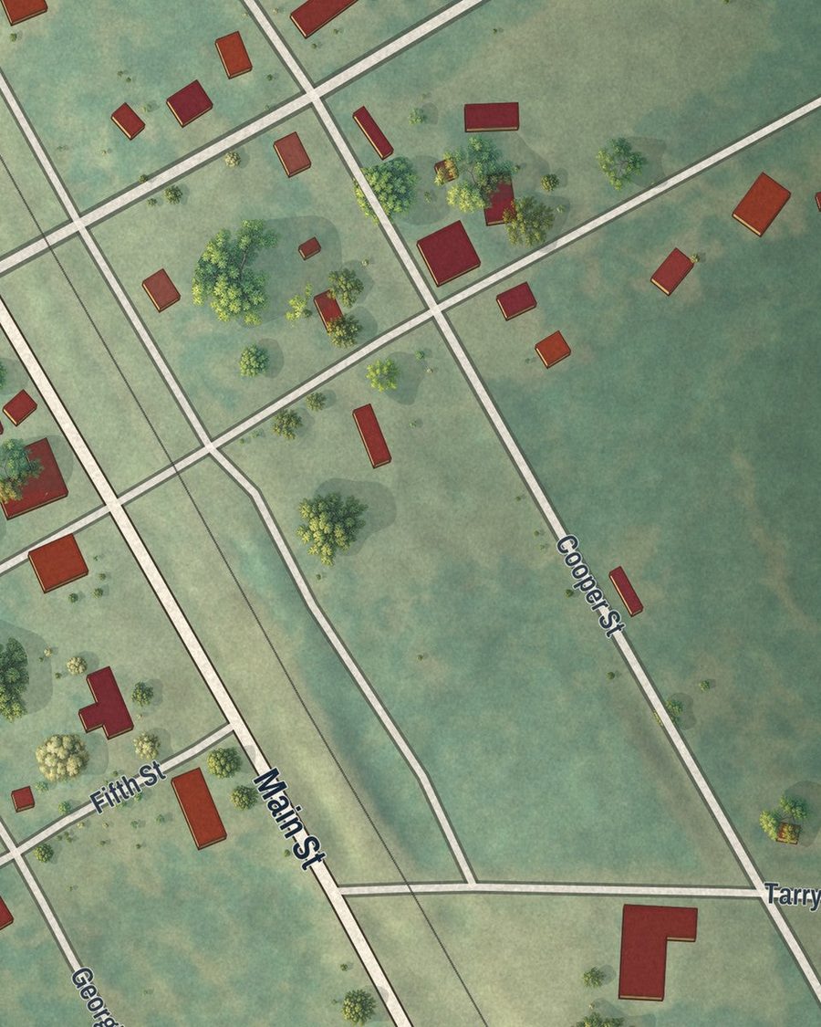 Close-up of Tarrytown streets on the map