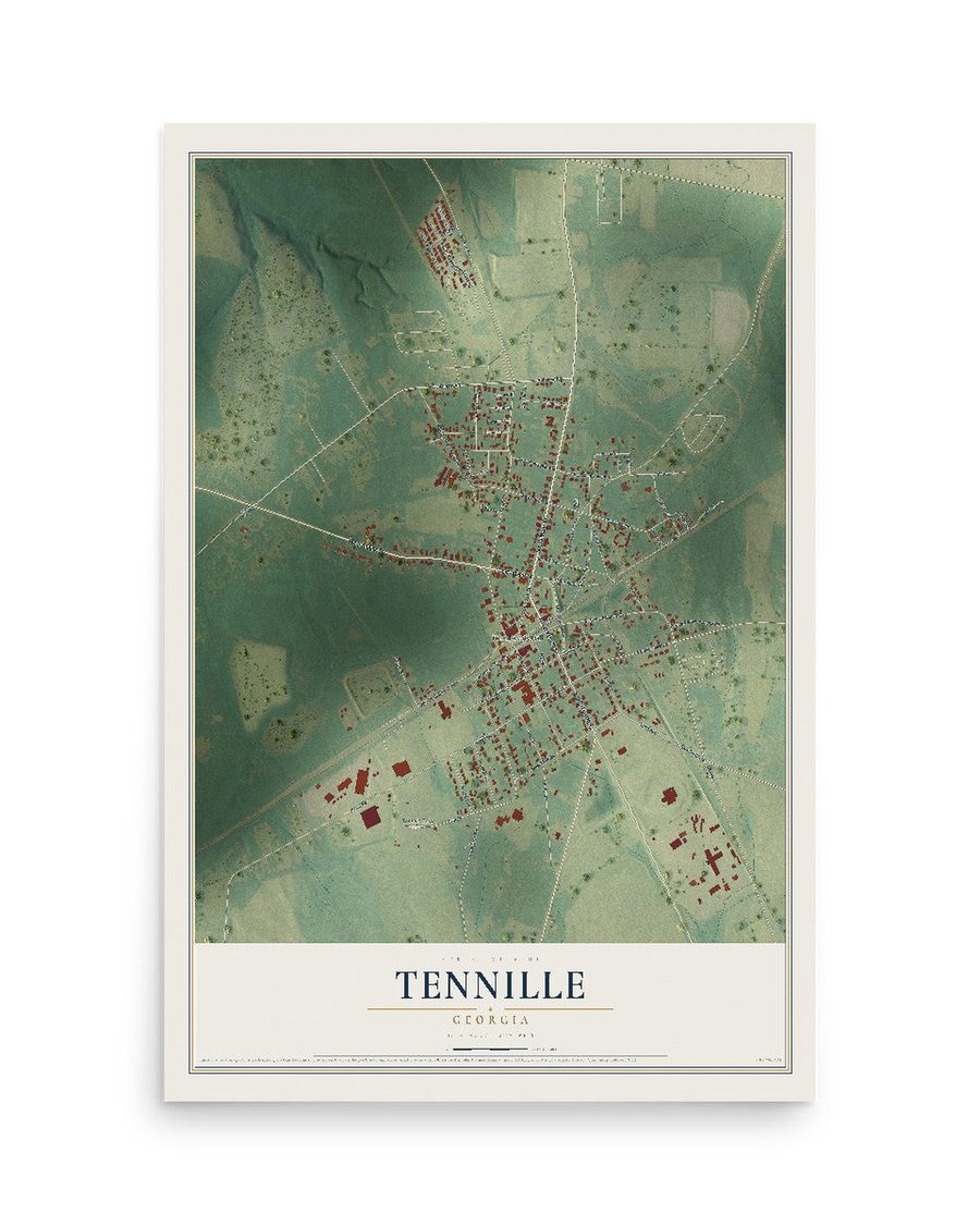 Tennille, Georgia map print, 12 x 18 in, print only