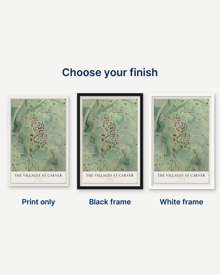 The The Villages at Carver, Georgia map as a print only, in a black frame and in a white frame