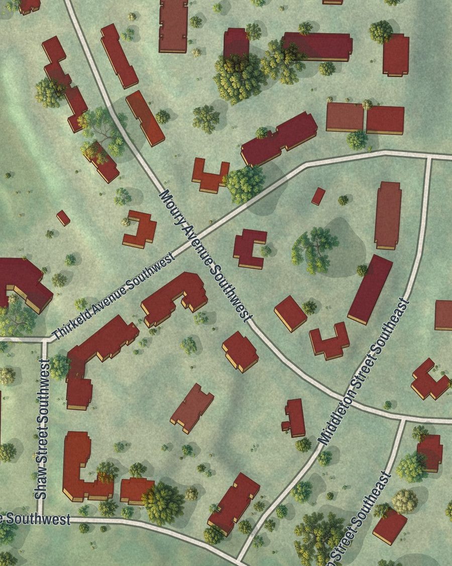 Close-up of The Villages at Carver streets on the map