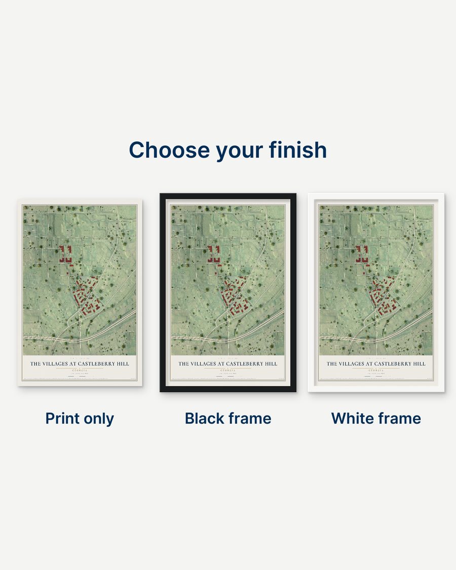 The The Villages at Castleberry Hill, Georgia map as a print only, in a black frame and in a white frame