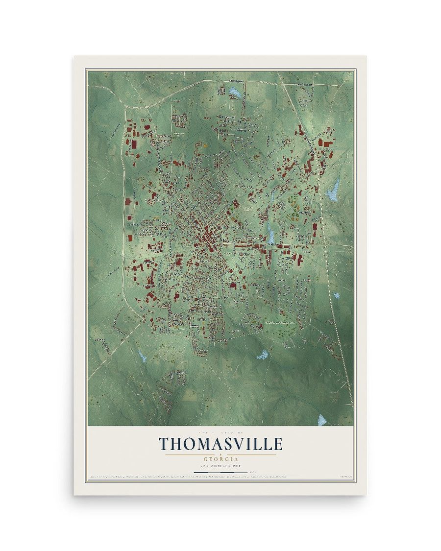 Thomasville, Georgia map print, 12 x 18 in, print only