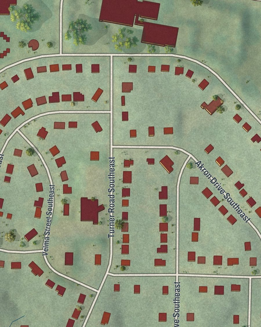Close-up of Thomasville Heights streets on the map