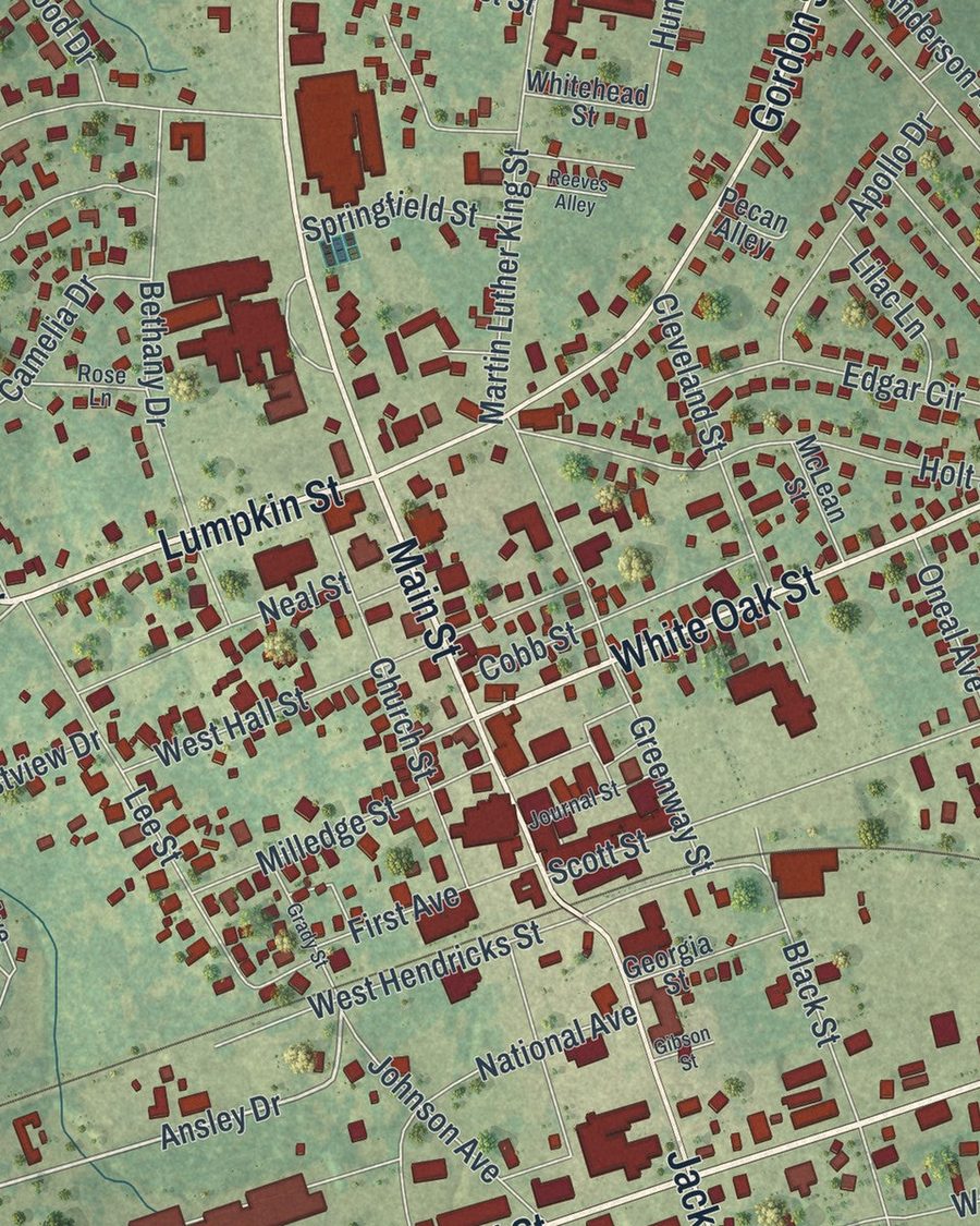 Close-up of Thomson streets on the map