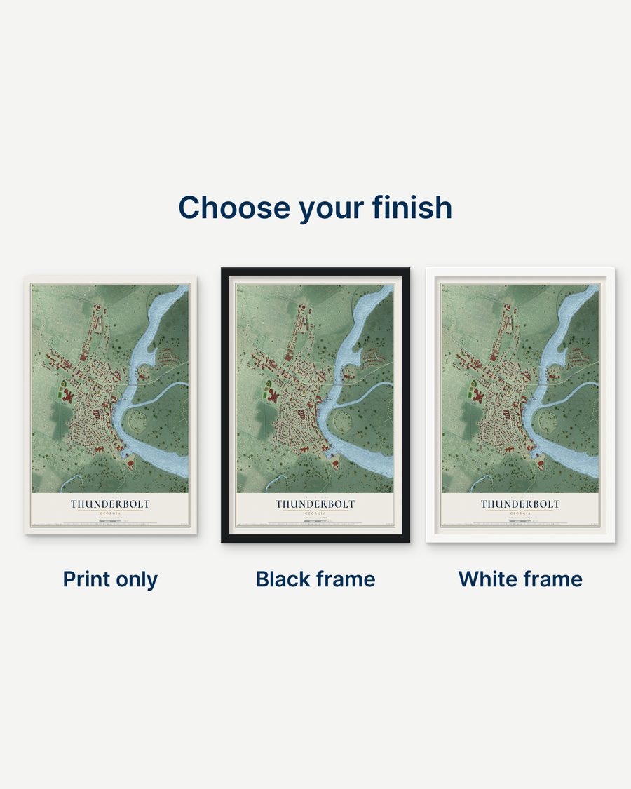 The Thunderbolt, Georgia map as a print only, in a black frame and in a white frame