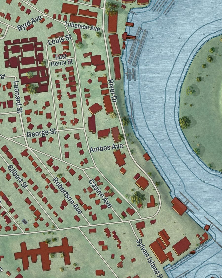 Close-up of Thunderbolt streets on the map