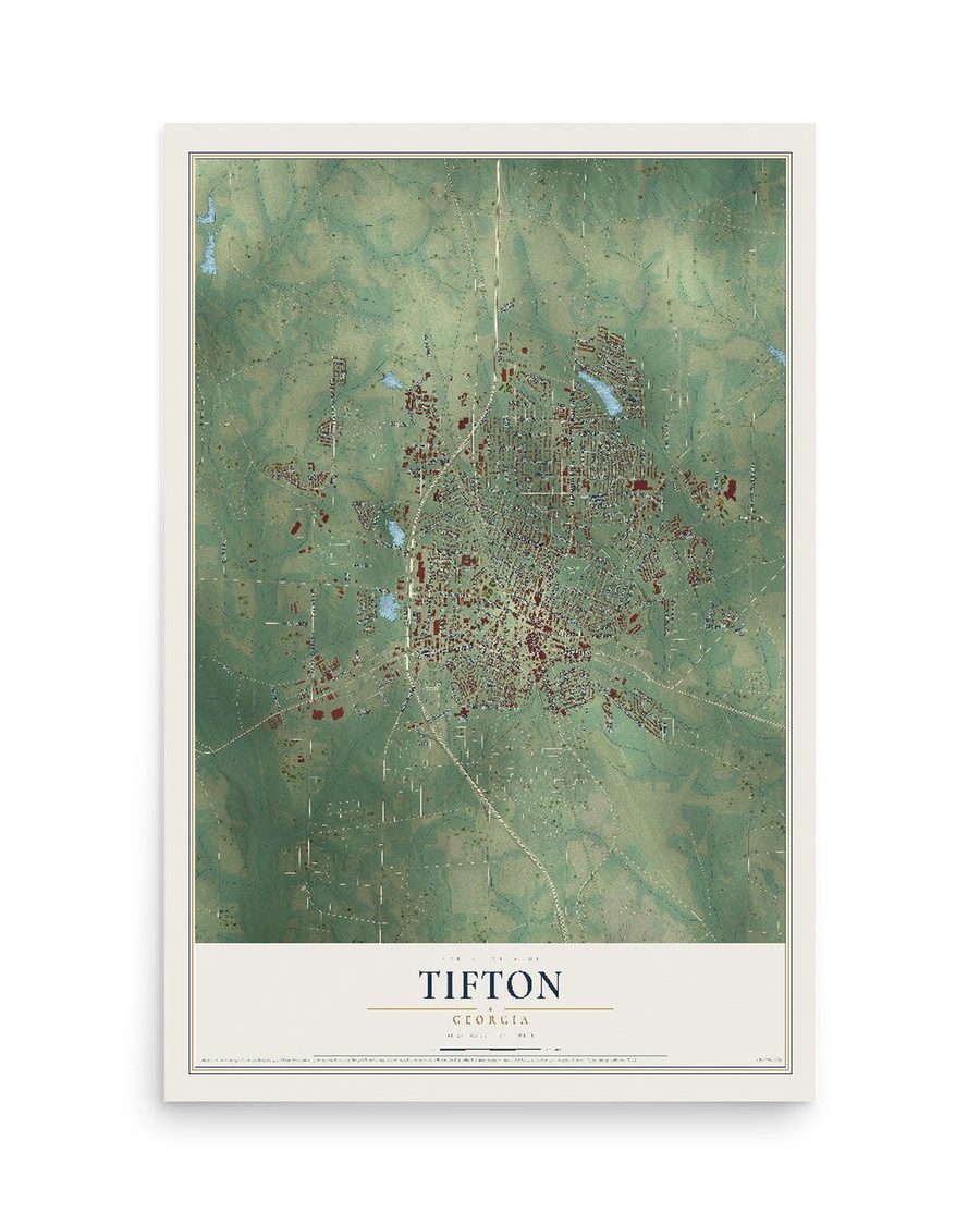 Tifton, Georgia map print, 12 x 18 in, print only