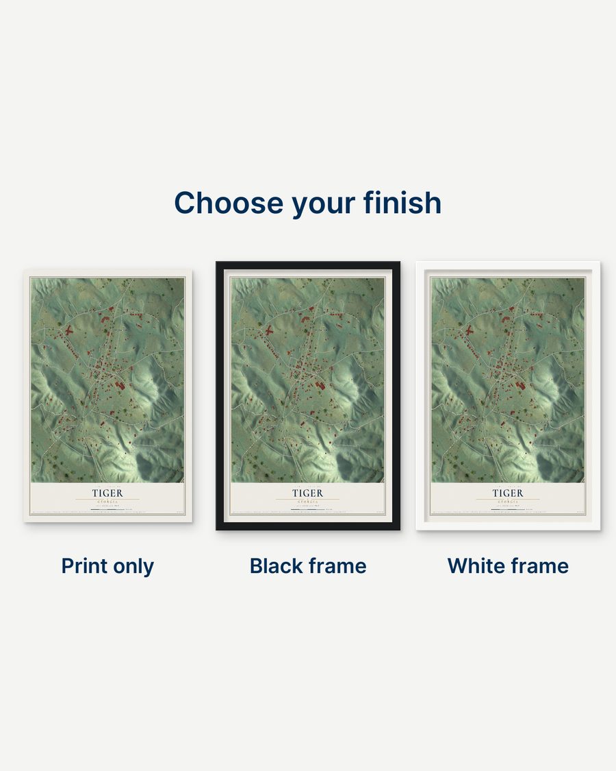 The Tiger, Georgia map as a print only, in a black frame and in a white frame