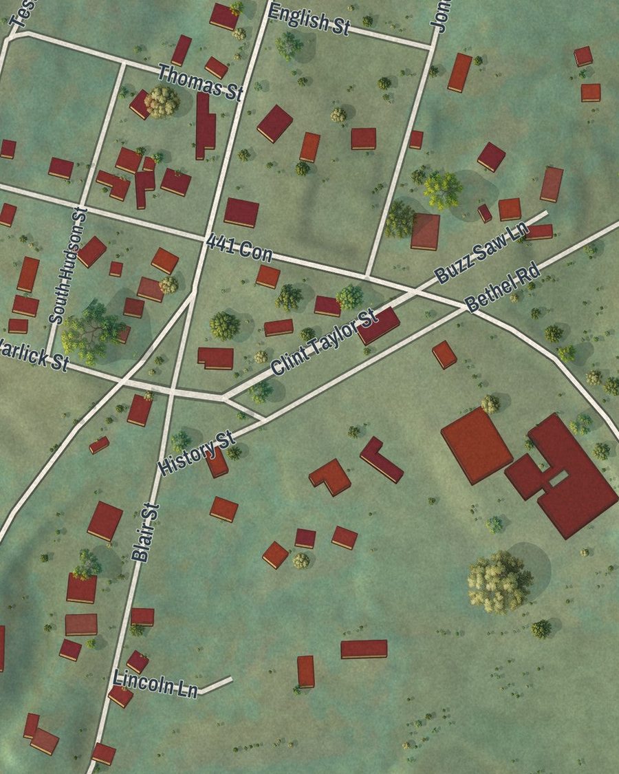 Close-up of Tiger streets on the map