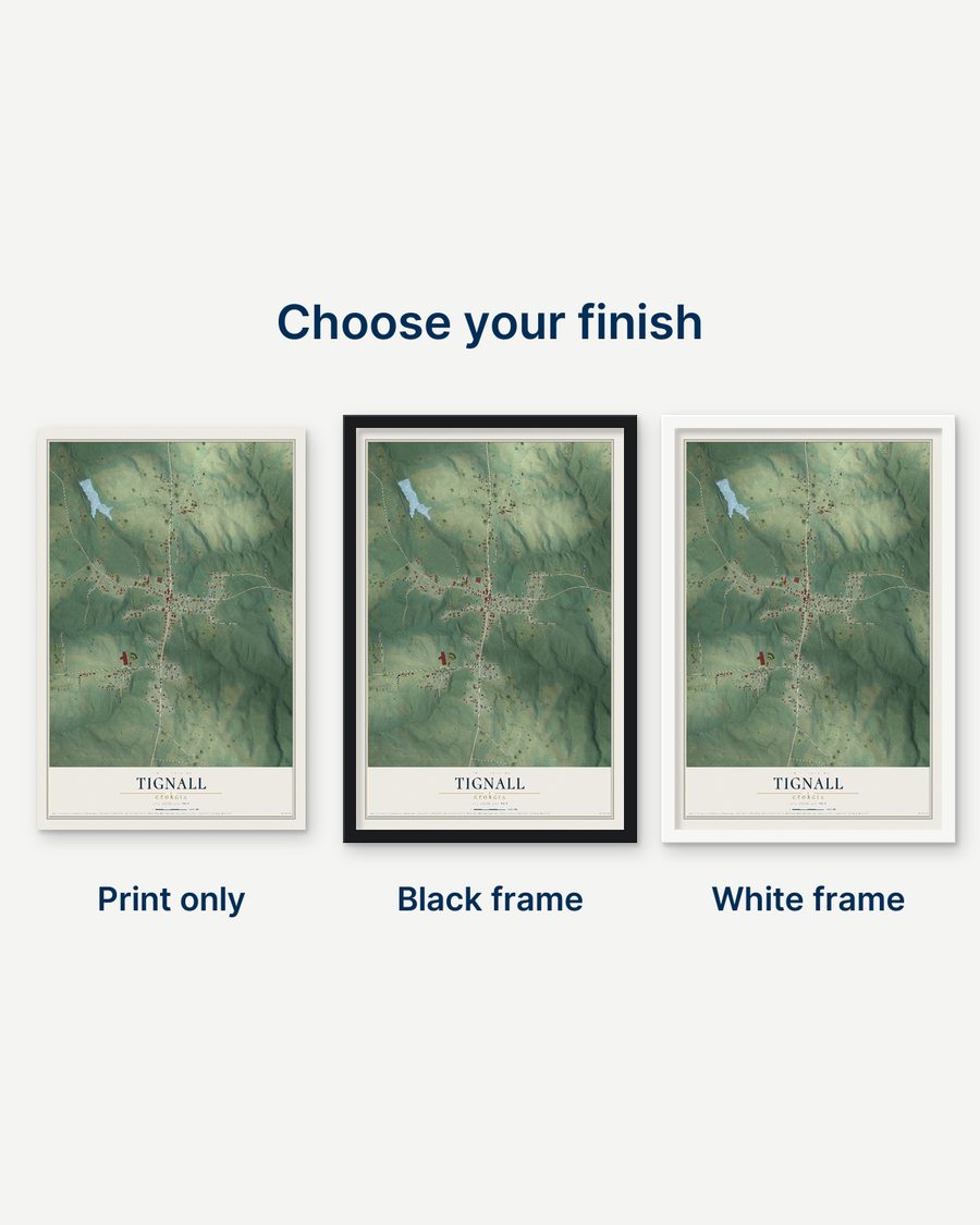 The Tignall, Georgia map as a print only, in a black frame and in a white frame