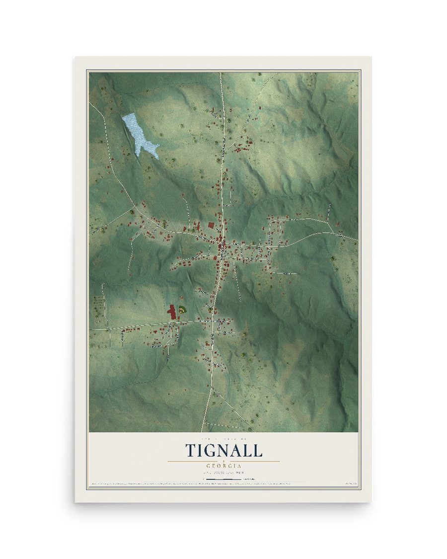 Tignall, Georgia map print, 12 x 18 in, print only