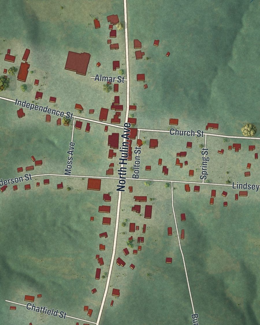 Close-up of Tignall streets on the map