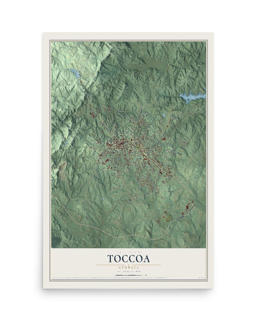Toccoa, Georgia map print, 12 x 18 in, print only
