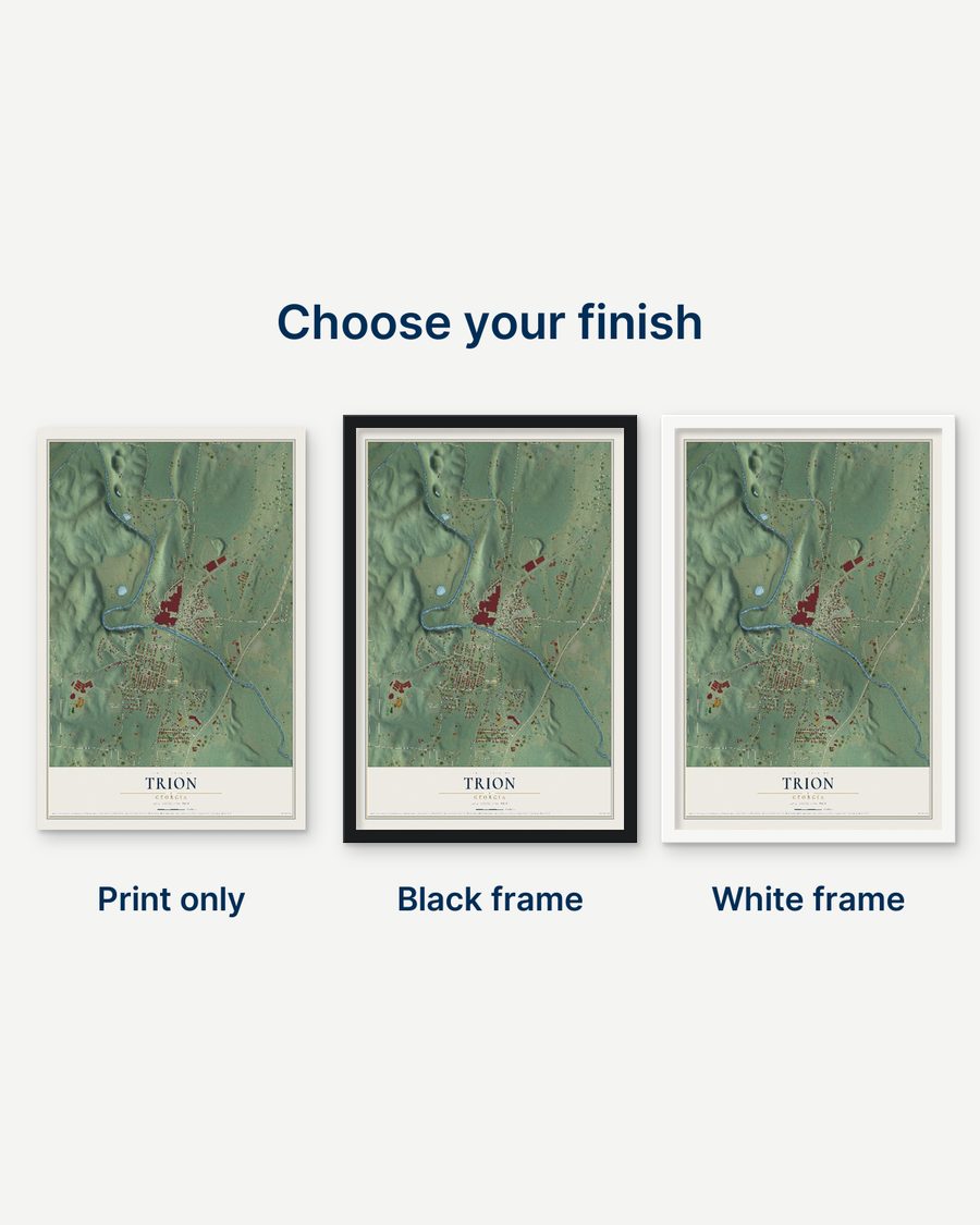 The Trion, Georgia map as a print only, in a black frame and in a white frame