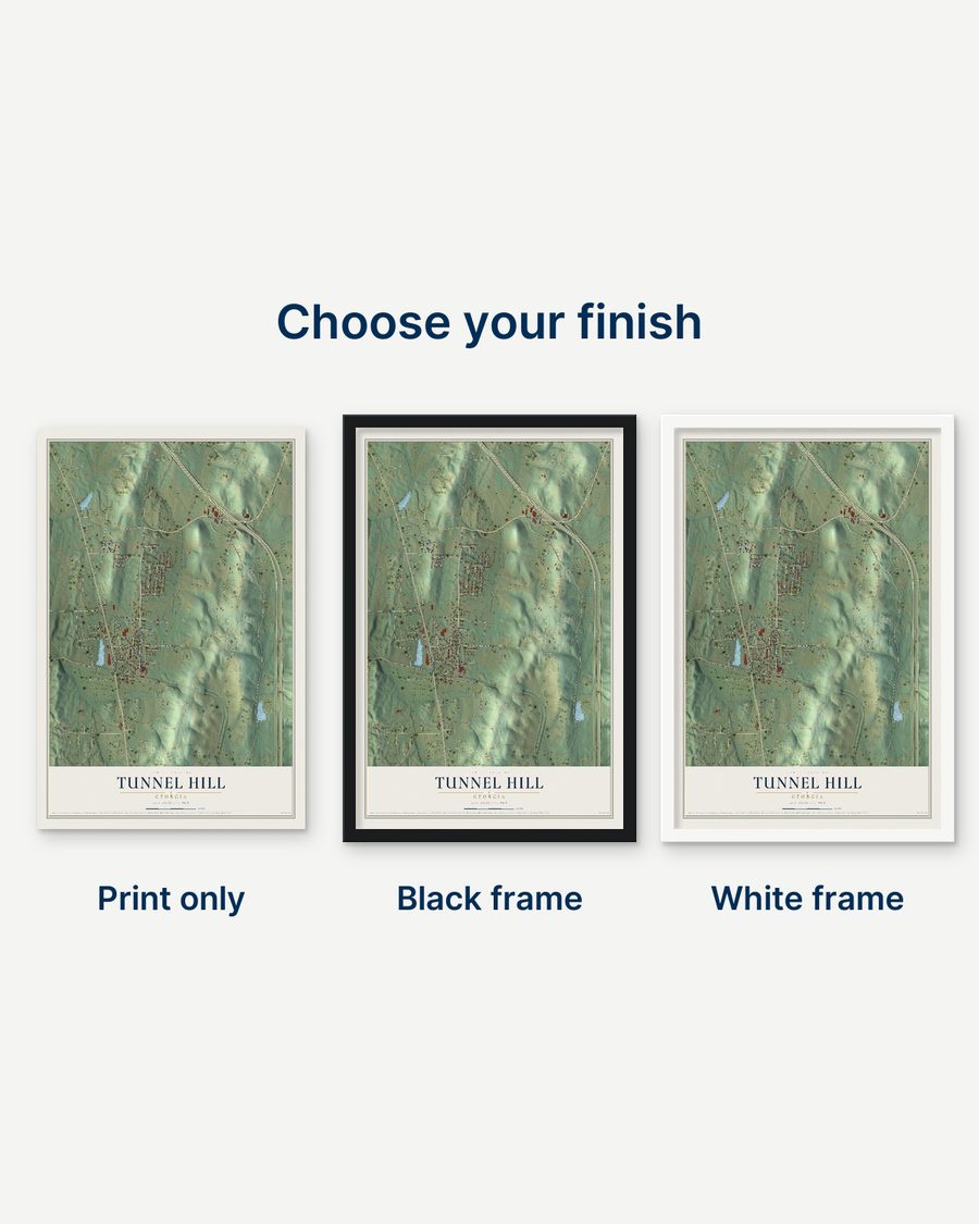The Tunnel Hill, Georgia map as a print only, in a black frame and in a white frame