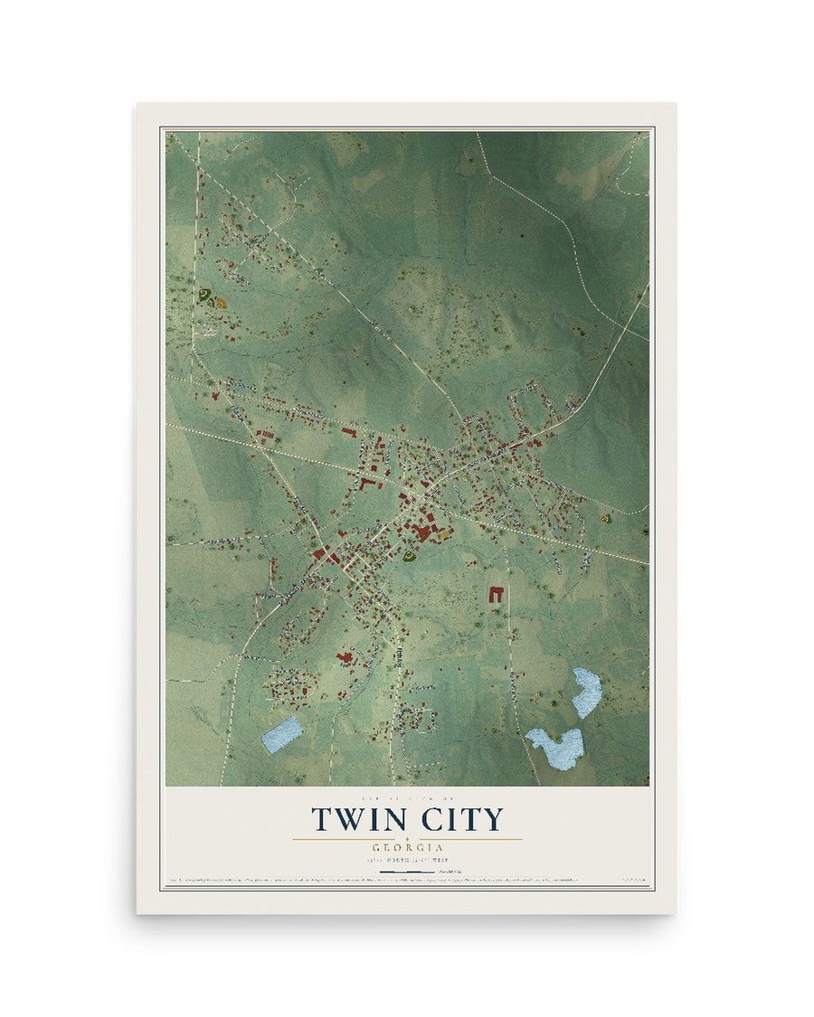 Twin City, Georgia map print, 12 x 18 in, print only
