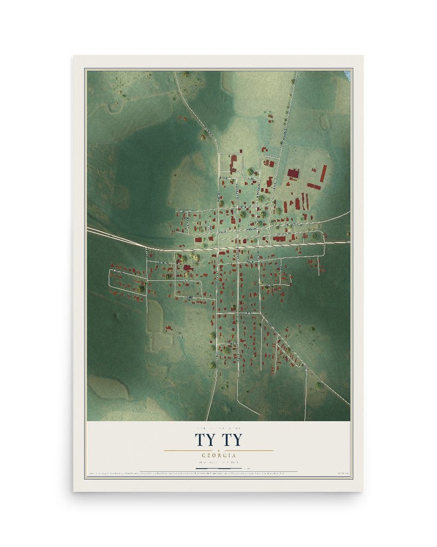 Ty Ty, Georgia map print, 12 x 18 in, print only