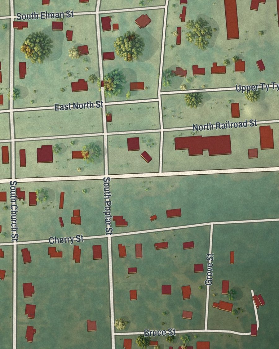 Close-up of Ty Ty streets on the map