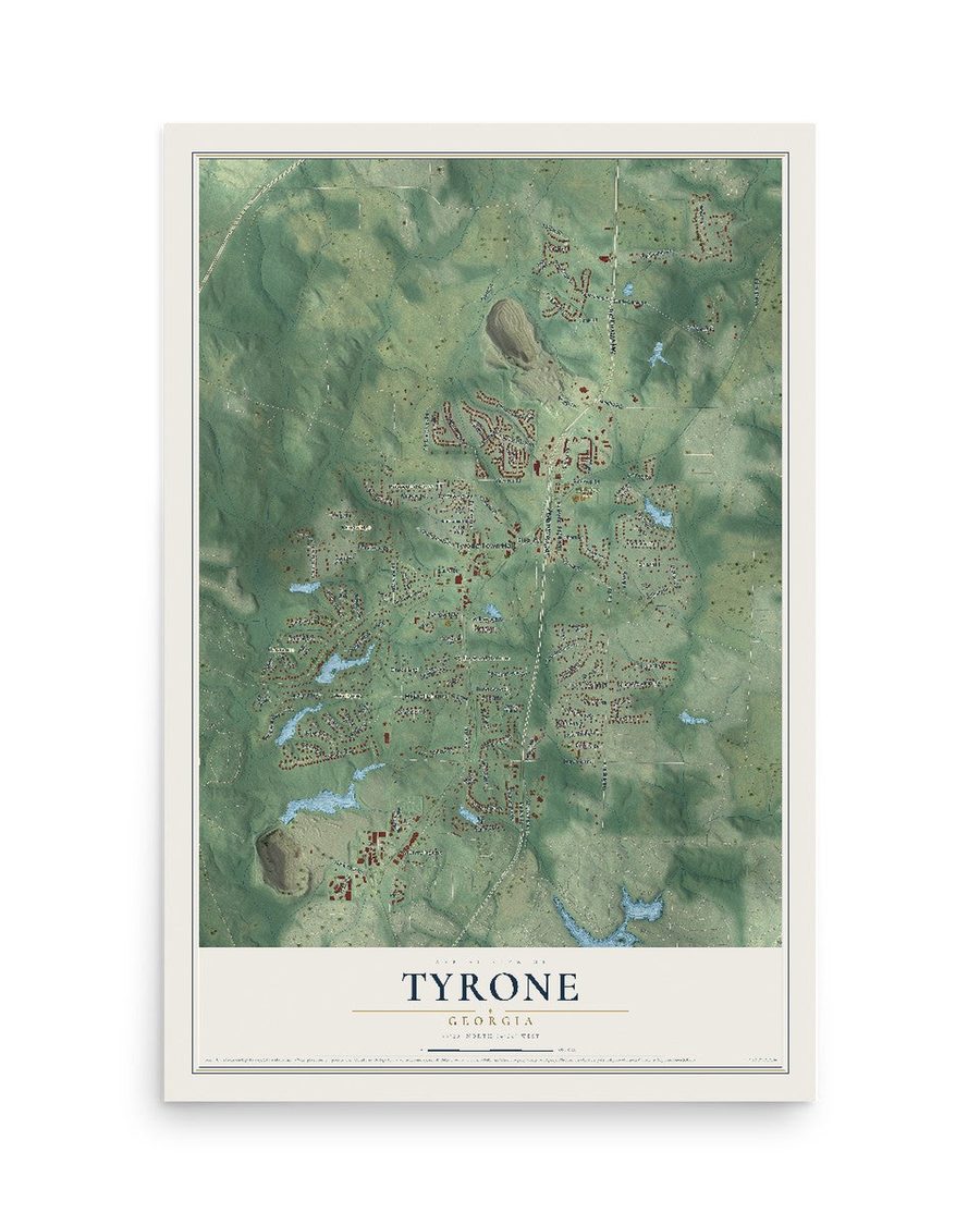 Tyrone, Georgia map print, 12 x 18 in, print only