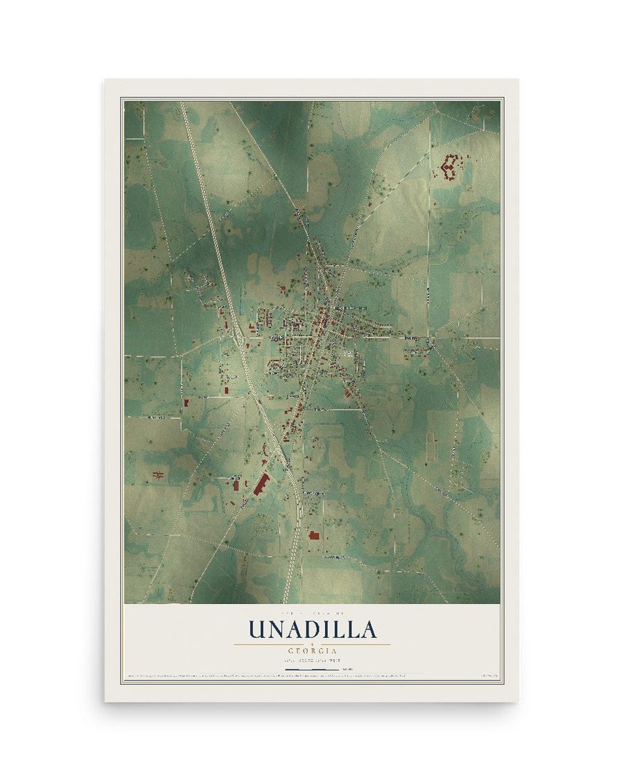 Unadilla, Georgia map print, 12 x 18 in, print only