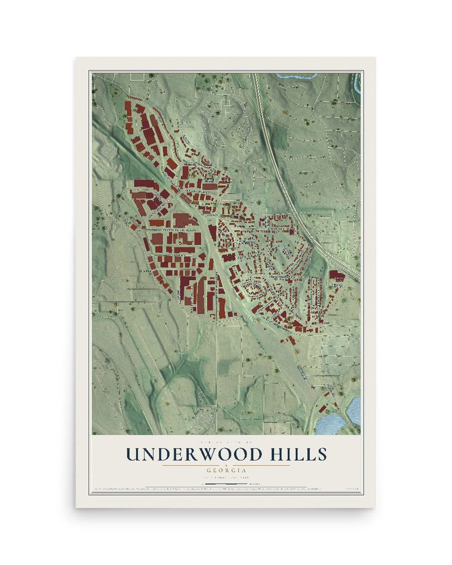 Underwood Hills, Georgia map print, 12 x 18 in, print only