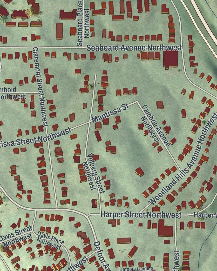 Close-up of Underwood Hills streets on the map