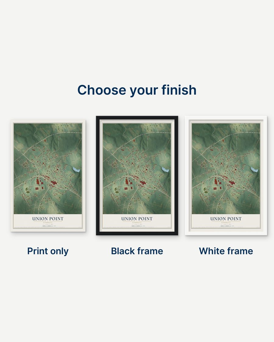 The Union Point, Georgia map as a print only, in a black frame and in a white frame